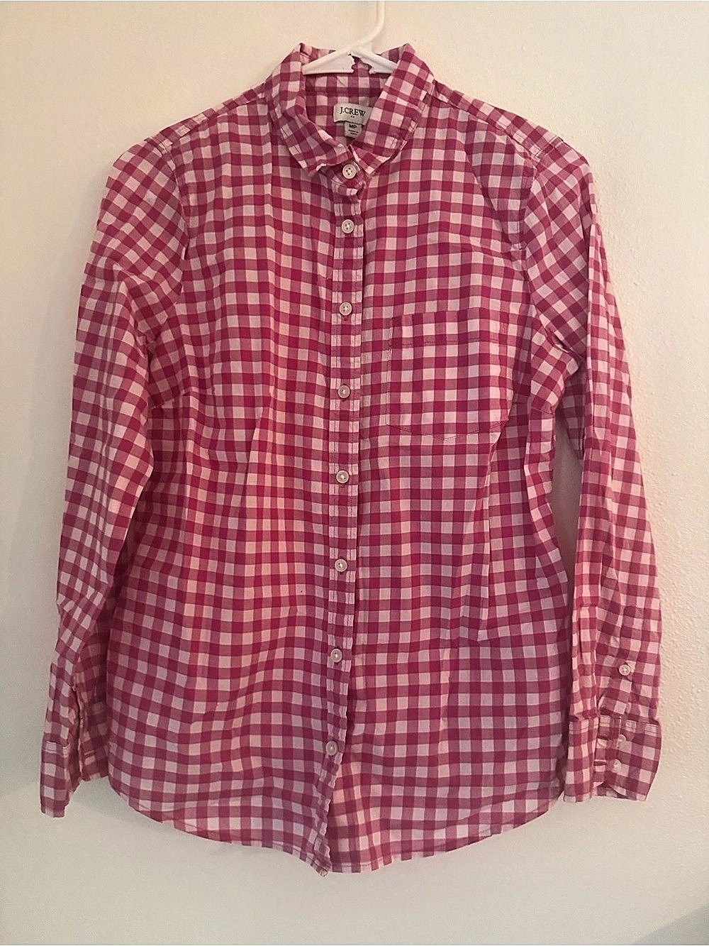 J.Crew Perfect Shirt in Pink Gingham Button Down Pink & White P Medium